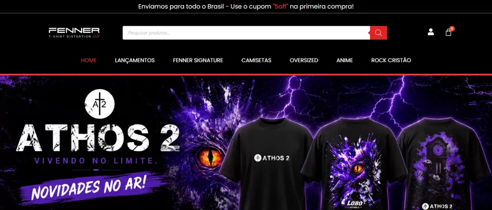 Página inicial da Fenner Shop, loja virtual de camisetas de Jonathan Fenner