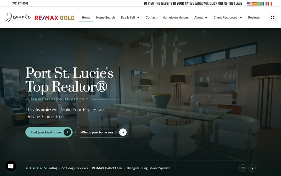 Página inicial do site Jeannie Homes For Sale, criado pela Fenner Websites