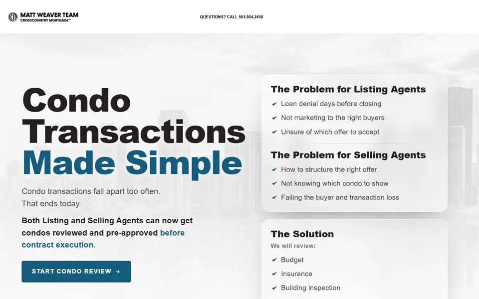 Landing page My Condo Approval, criada pela Fenner Websites