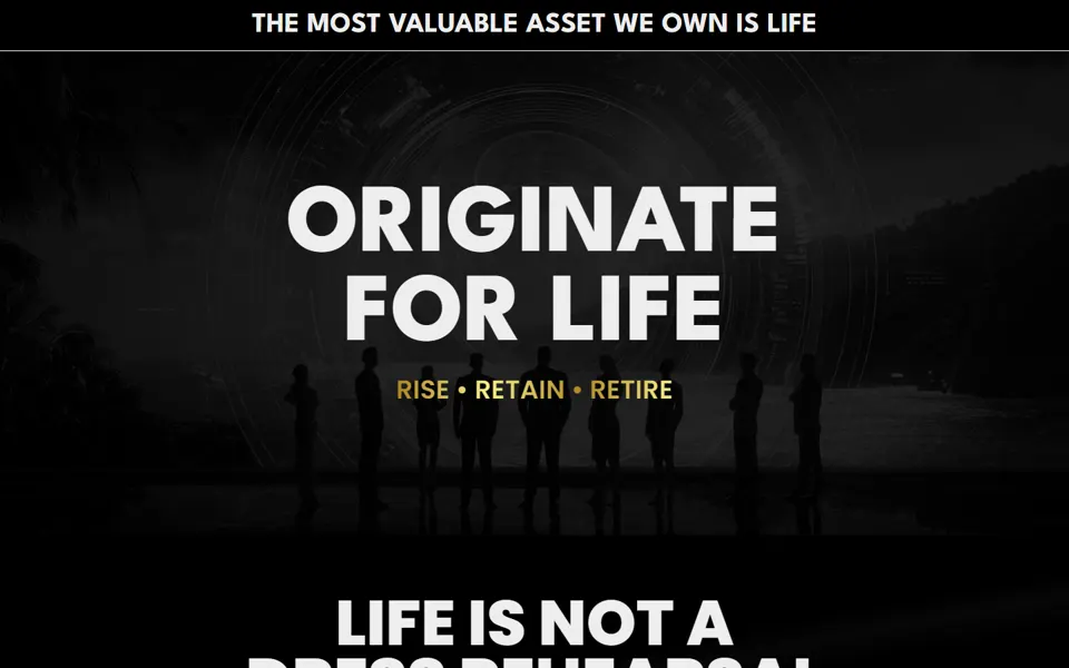 Página inicial do site Originate For Life, criado pela Fenner Websites