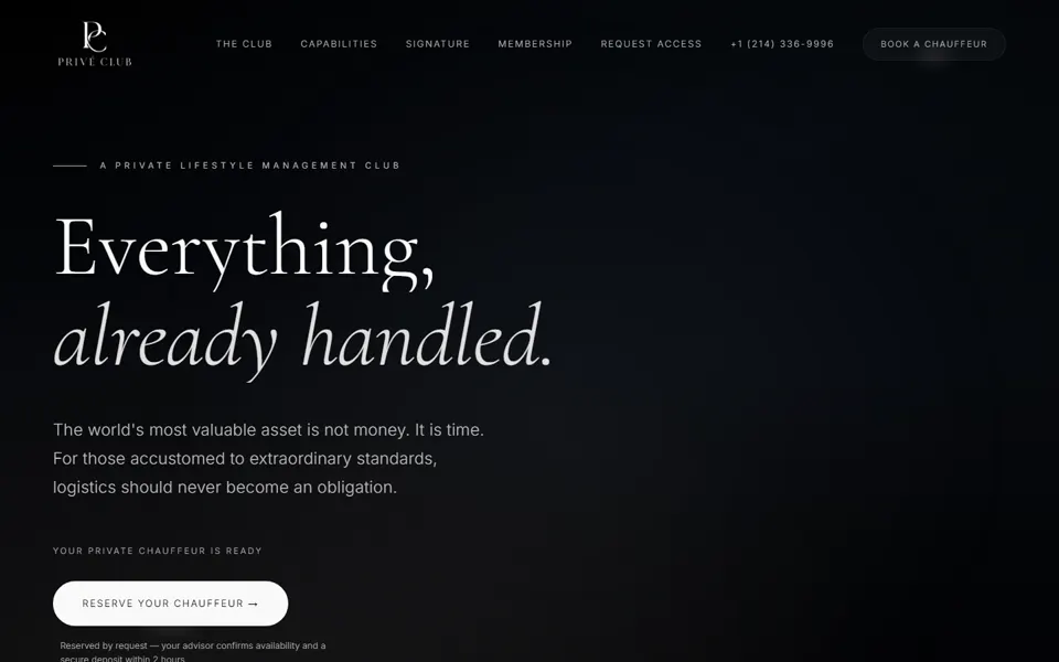 Site Privé Club, Dallas, EUA, criado pela Fenner Websites